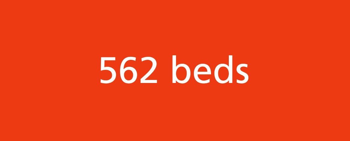 Graphic with a red background, text in white: 562 beds